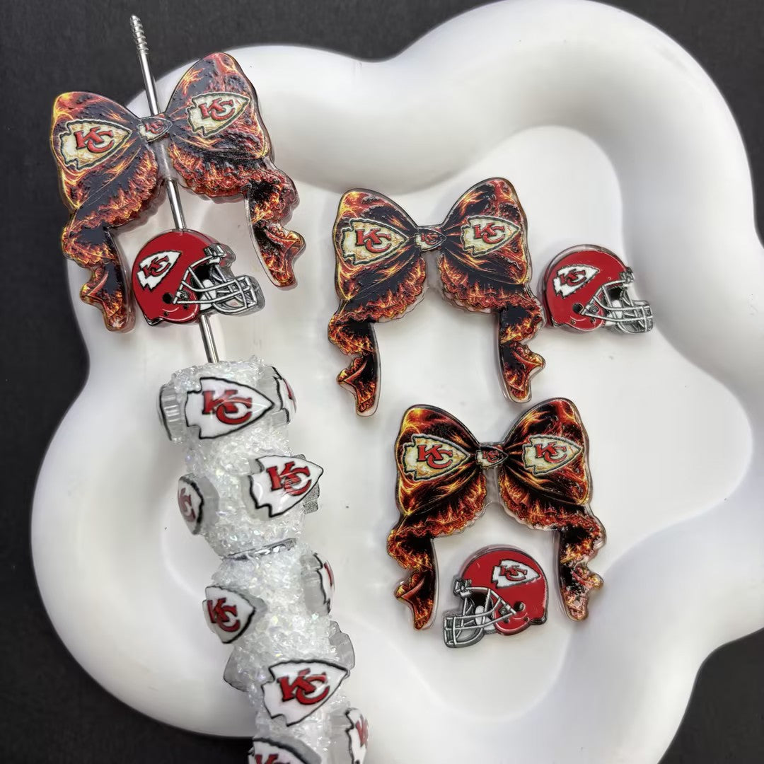 NFL Football Game Day DIY Pen Kit | Rhinestone Bead Barrel, Bow Focal Charms & Team Helmet Toppers