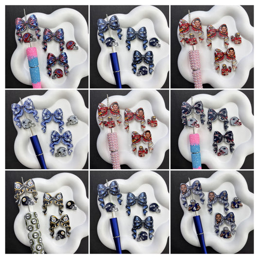 NFL Football Game Day DIY Pen Kit | Rhinestone Bead Barrel, Bow Focal Charms & Team Helmet Toppers