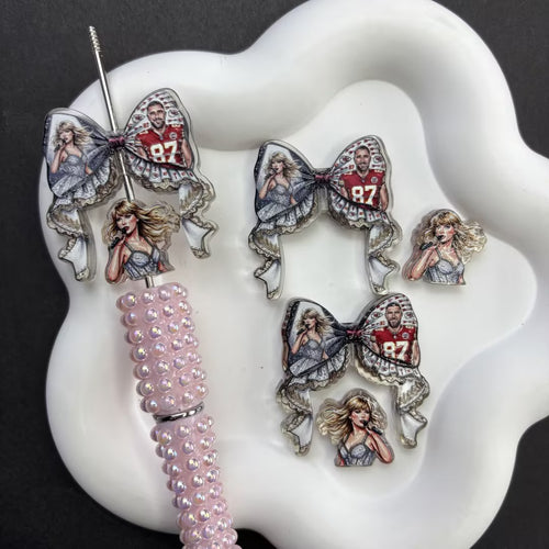 Football & Pop Star DIY Focal Bead & Topper Set | #87 Jersey & Singer Ribbon Bow Charms for Bead Pens (No Pen Included)