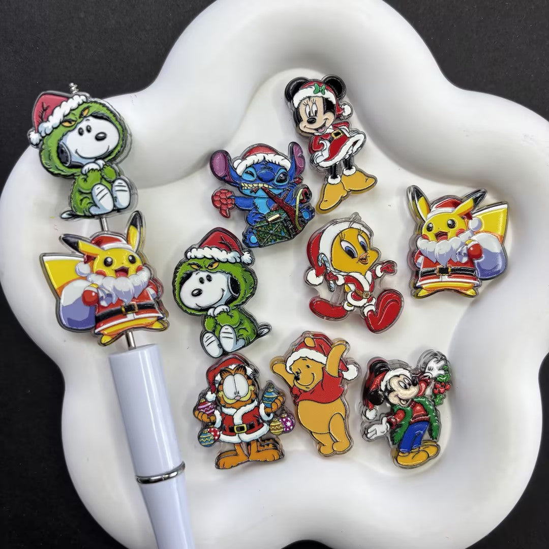 Christmas Cartoon Focal Beads, Holiday Character Acrylic Beads for DIY Beadable Pens & Keychains
