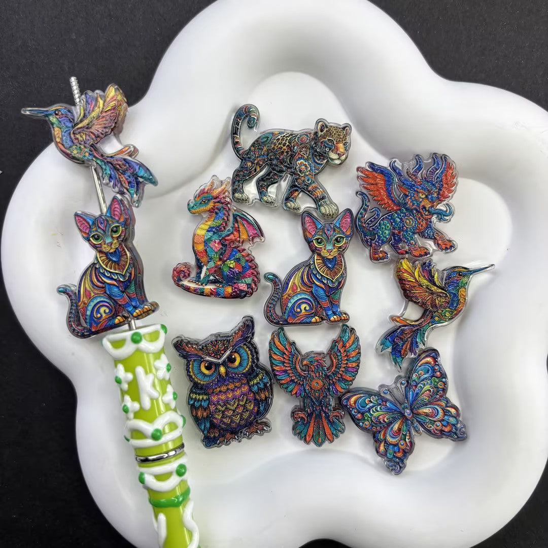 Colorful Psychedelic Animal Focal Beads, Mandala Tribal Printed Acrylic Beads for DIY Beadable Pens & Keychains