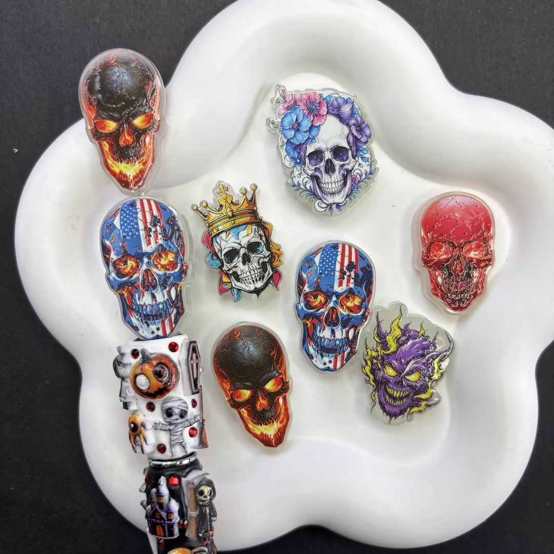 Gothic Skull Focal Beads, Punk Rock Skull Printed Acrylic Beads for DIY Beadable Pens & Keychains