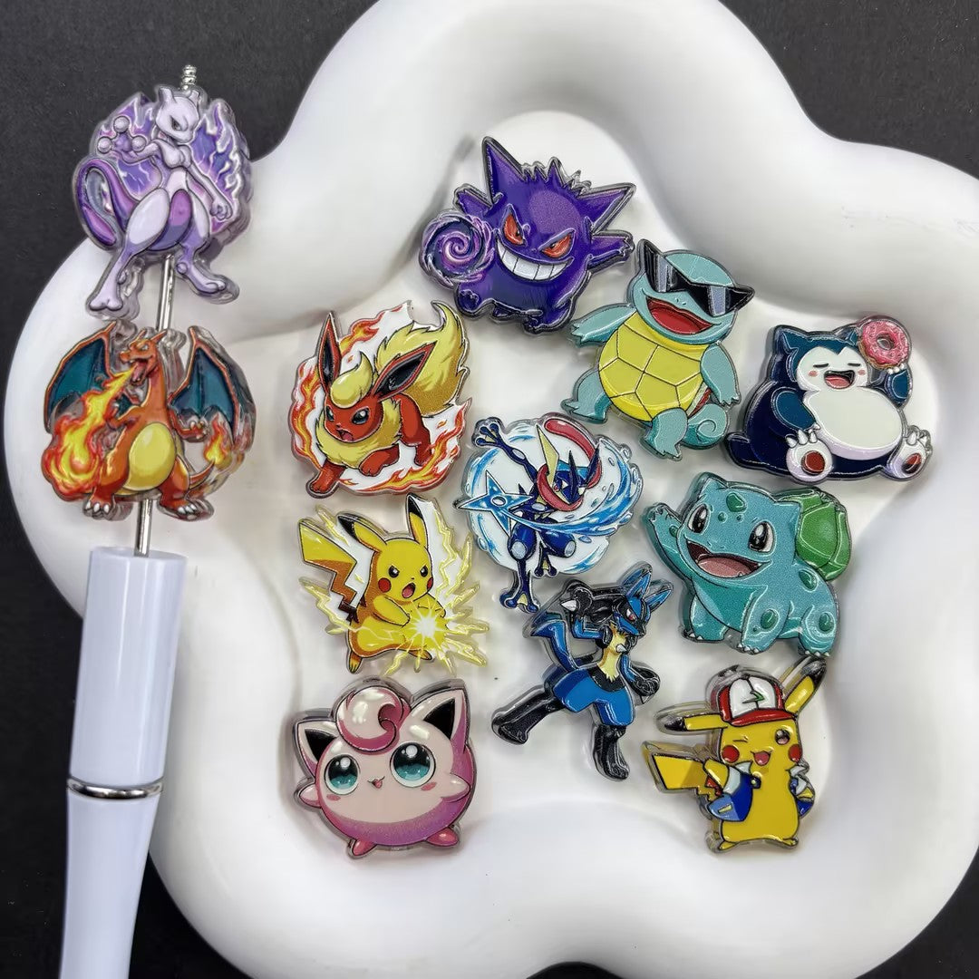 Anime Monster Focal Beads, Classic Anime Character Acrylic Beads for DIY Beadable Pens & Keychains