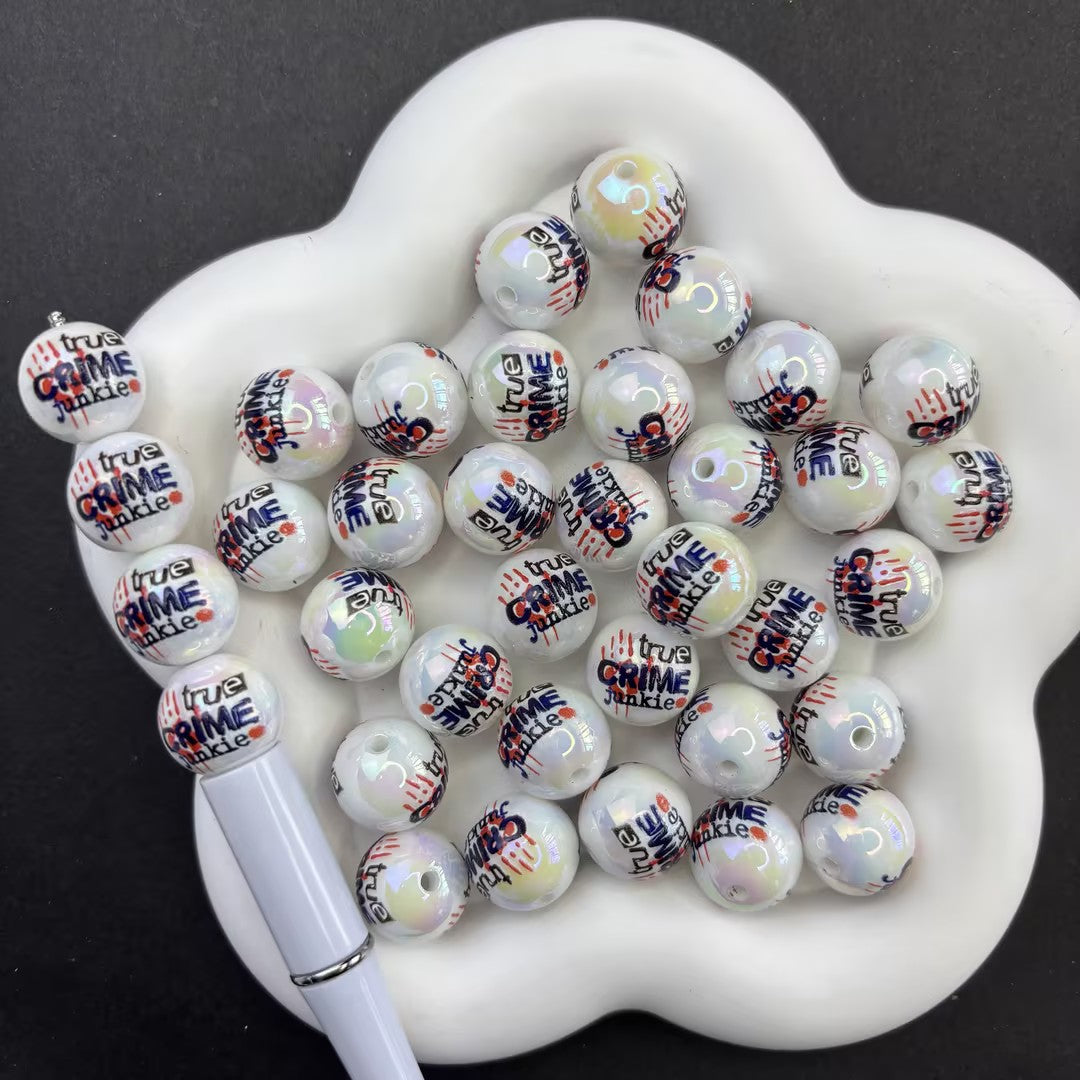 16mm True Crime Junkie Printed Pearl Beads, Bloody Handprint Acrylic Beads for DIY Beadable Pens & Keychains