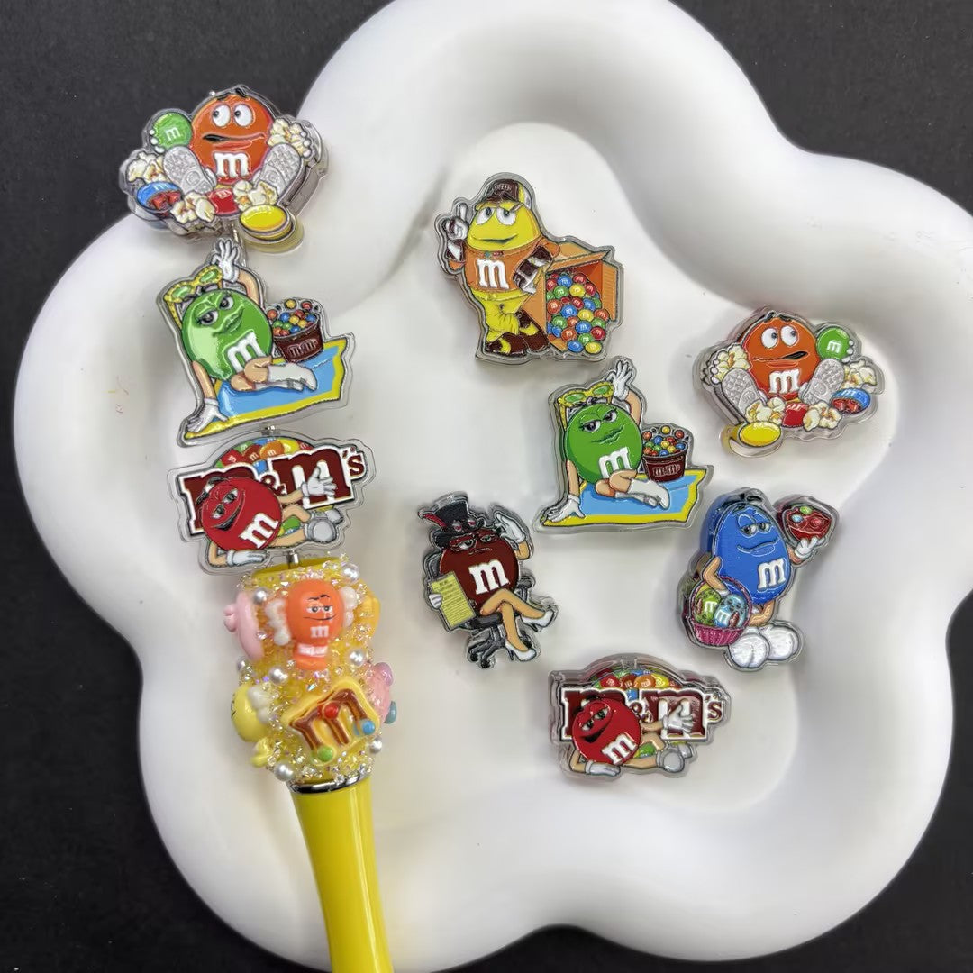 Chocolate Candy Character Focal Beads, Cute Colorful Candy Printed Acrylic Beads for DIY Beadable Pens & Keychains