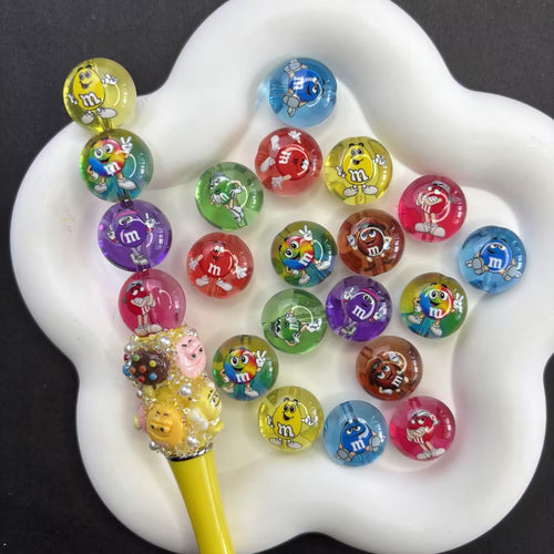 16mm Chocolate Candy Mascot Printed Translucent Beads, Jelly Colorful Acrylic Beads for DIY Beadable Pens