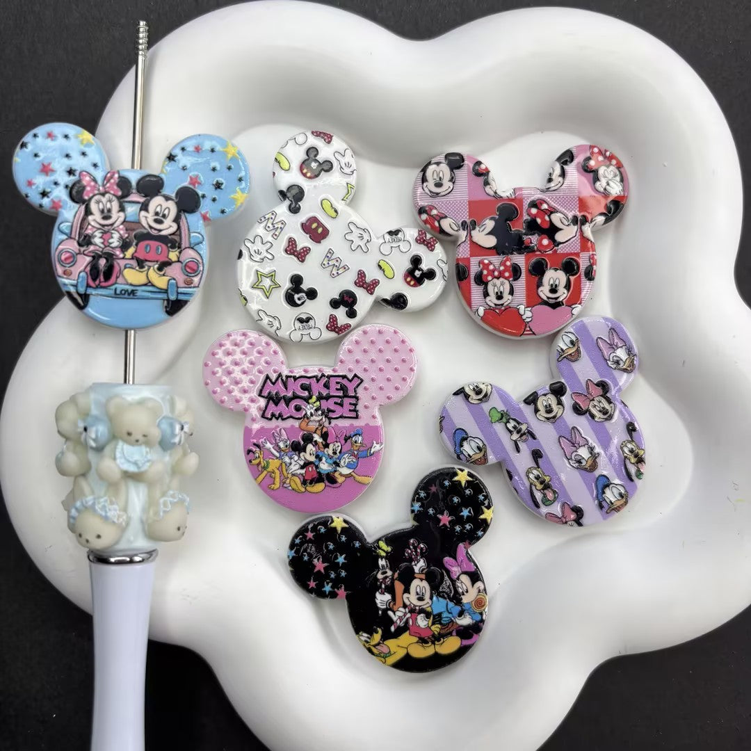 Cute Mouse Ear Acrylic Focal Beads, Kawaii Magic Mouse Cartoon Loose Beads with Large Hole for Beadable Pens, Keychains & DIY Jewelry Making