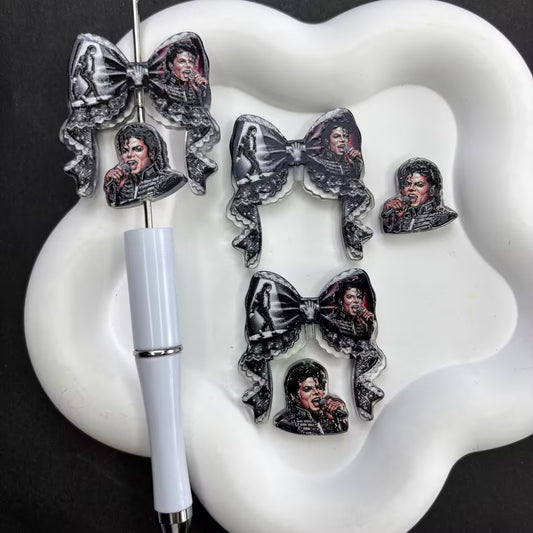 Pop Music King Acrylic Focal Beads, Retro Rock Star & Ribbon Bow Loose Spacer Beads with Large Hole for Beadable Pens, Keychains & DIY Crafts