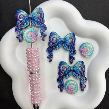 Enchanted Ocean Ribbon Bow & Sea Life Acrylic Focal Beads, Starfish Turtle Shell Seahorse Large Hole Loose Beads for Beadable Pens, Keychains & DIY Jewelry