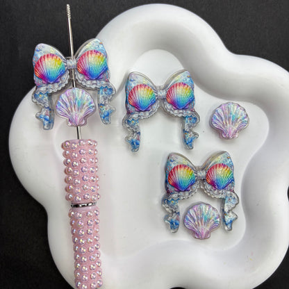Enchanted Ocean Ribbon Bow & Sea Life Acrylic Focal Beads, Starfish Turtle Shell Seahorse Large Hole Loose Beads for Beadable Pens, Keychains & DIY Jewelry
