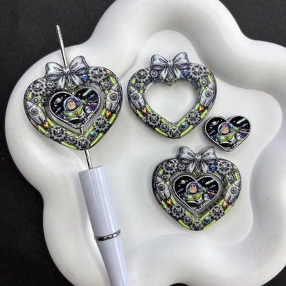 Toy Story Inspired Heart Bow Acrylic Focal Bead Set, Cartoon Character Frame Beads for DIY Pens