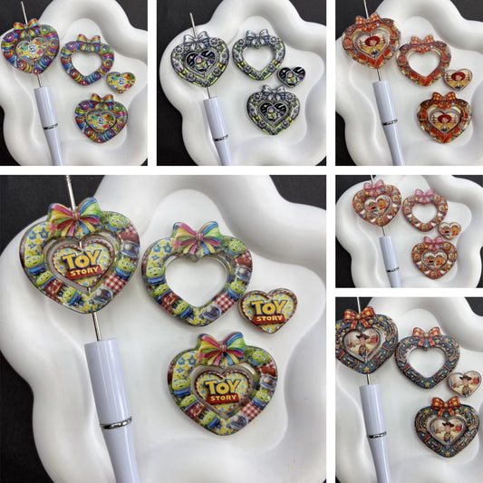 Toy Story Inspired Heart Bow Acrylic Focal Bead Set, Cartoon Character Frame Beads for DIY Pens