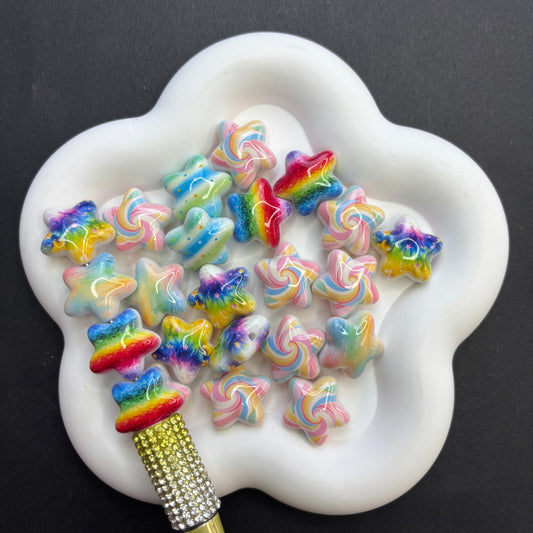 20MM*20MM Rainbow Star Beads - Pastel Candy Swirl & Tie-Dye Acrylic Star Beads for Beadable Pens, Keychains & DIY Jewelry Making