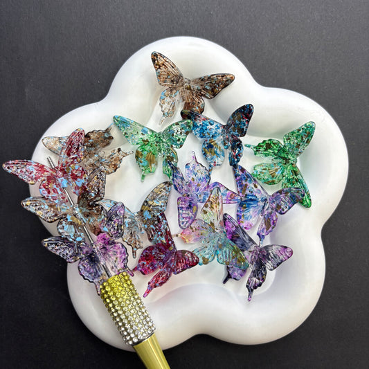38MM*32MM Translucent Butterfly Focal Beads - Paint Splatter & Gold Foil Crystal Butterfly Acrylic Beads for Beadable Pens, Keychains & DIY Crafts
