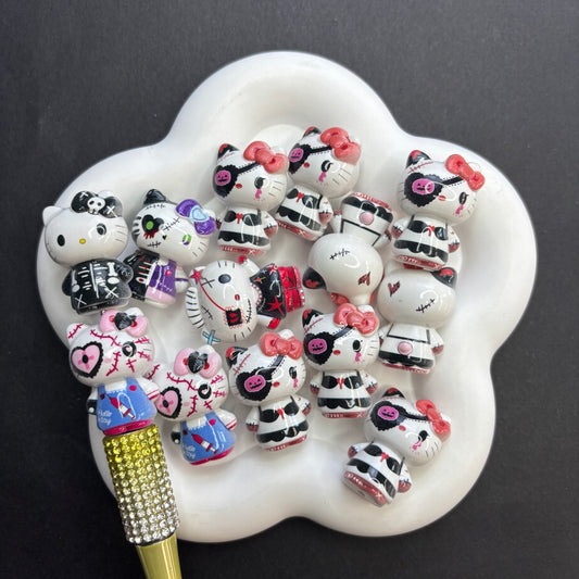 Halloween Zombie Cat Printed Focal Beads, Cute Spooky 3D Cartoon Beads for DIY Crafts & Pen Accessories