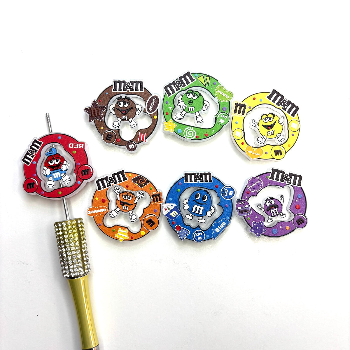 Colorful Chocolate Candy Character Silicone Focal Beads, Round Frame Focal Beads for Beadable Pens & Keychains