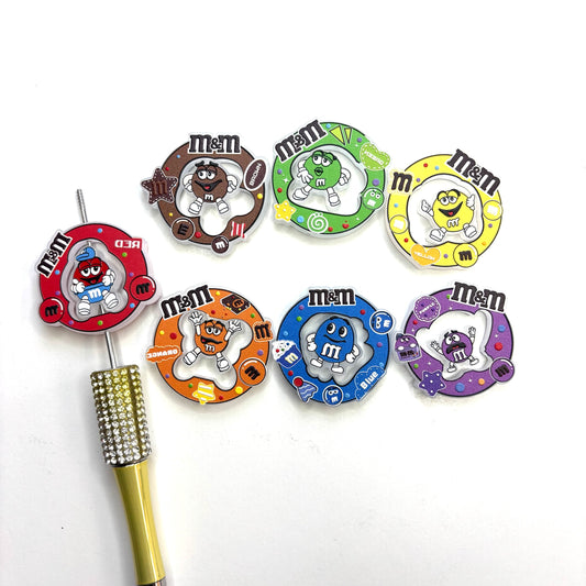 Colorful Chocolate Candy Character Silicone Focal Beads, Round Frame Focal Beads for Beadable Pens & Keychains