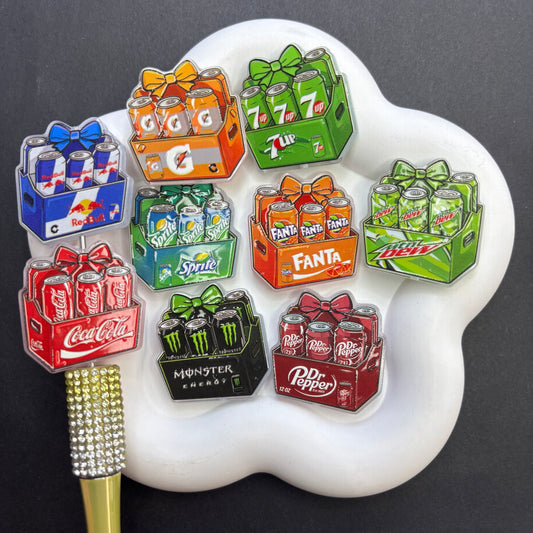 40MM*40MM Mini Drink Crate Focal Charms - Soda & Energy Drink Acrylic Flatbacks for DIY Bead Pens & Jewelry Crafts