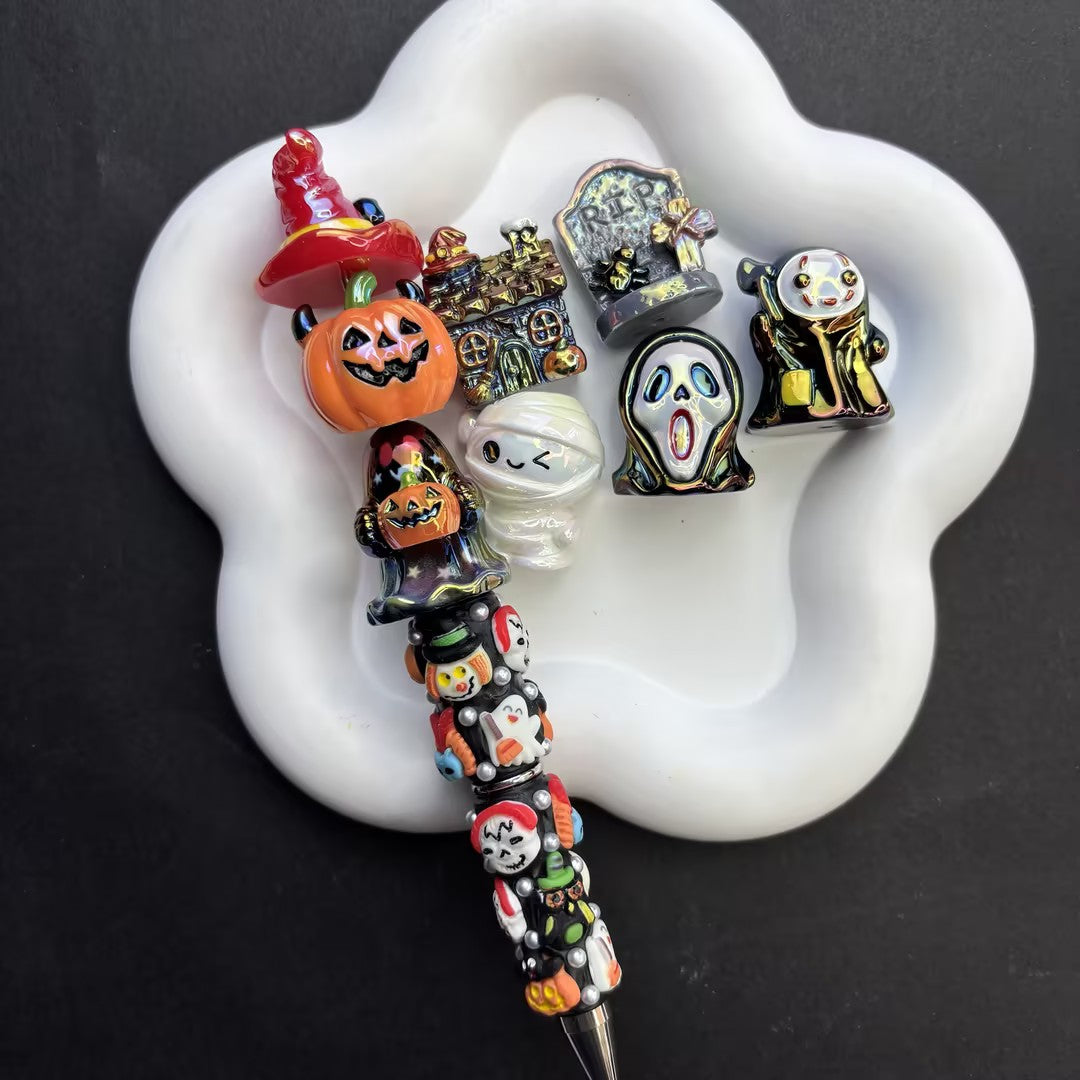 Halloween Focal Beads Set - Cute Spooky Acrylic/Resin Beads for DIY Bead Pens, Keychains & Jewelry Crafts