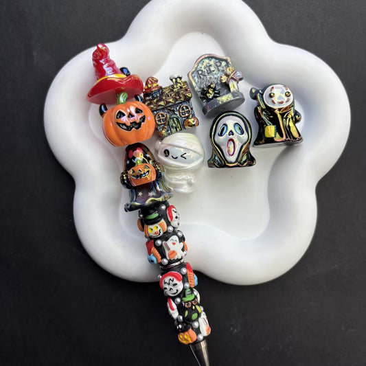 Halloween Focal Beads Set - Cute Spooky Acrylic/Resin Beads for DIY Bead Pens, Keychains & Jewelry Crafts