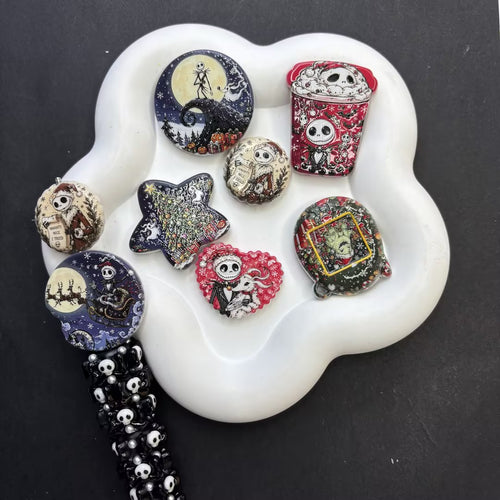 Halloween Town Xmas Focal Charms Bulk – Gothic Santa Skeleton, Moon Scene & Winter Heart Beads for Beadable Pens & Keychains