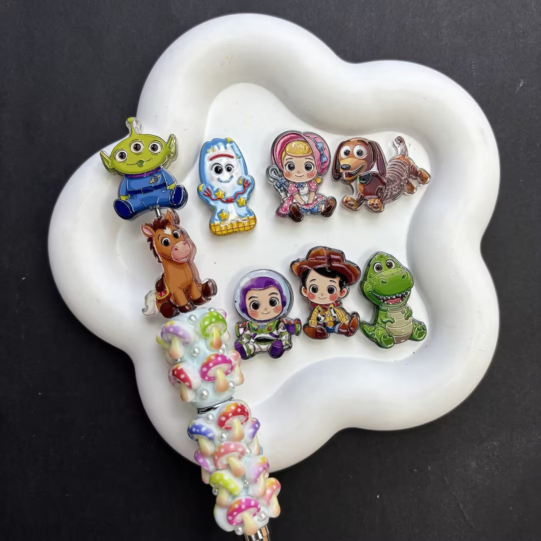 Chibi Toy Friends Focal Charms Bulk – Cute Cowboy, Space Hero, Forky & Dog Beads for Beadable Pens, Lanyards & DIY Keychains