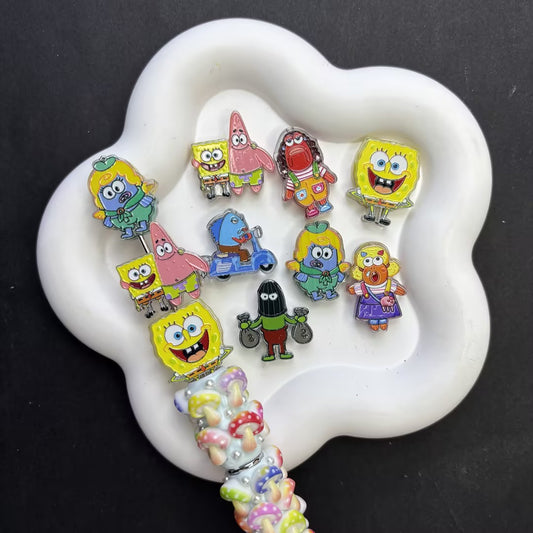 Funny Undersea Meme Focal Beads Set for Beadable Pens – Yellow Sponge, Star Buddy, Scooter Fish & Robber Character DIY Charms