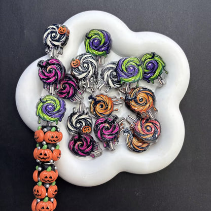 Halloween Spooky Dripping Lollipop Focal Charms - Acrylic Swirl Candy Flatbacks for DIY Bead Pens & Crafts