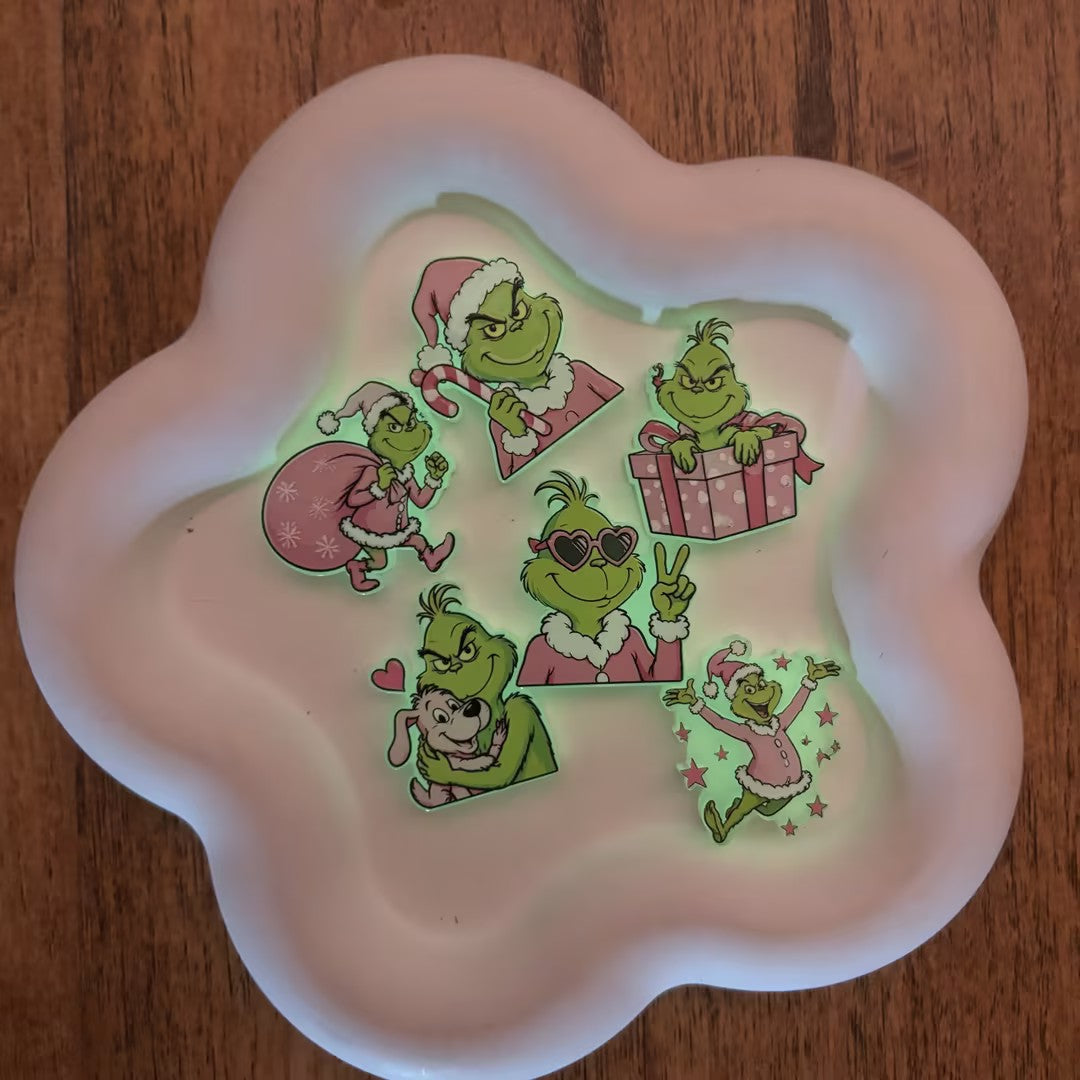 Glow in The Dark Pink Grinch Focal Charms - Pink Christmas Acrylic Flatbacks for DIY Bead Pens & Holiday Crafts