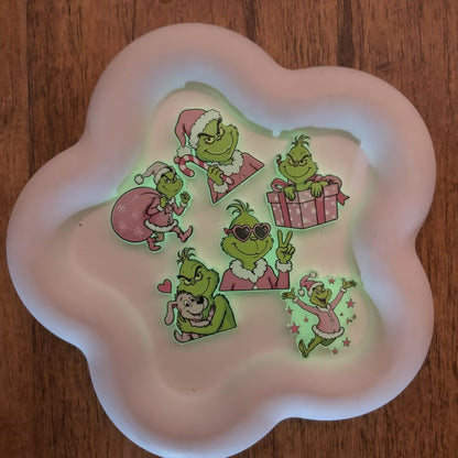 Glow in The Dark Pink Grinch Focal Charms - Pink Christmas Acrylic Flatbacks for DIY Bead Pens & Holiday Crafts