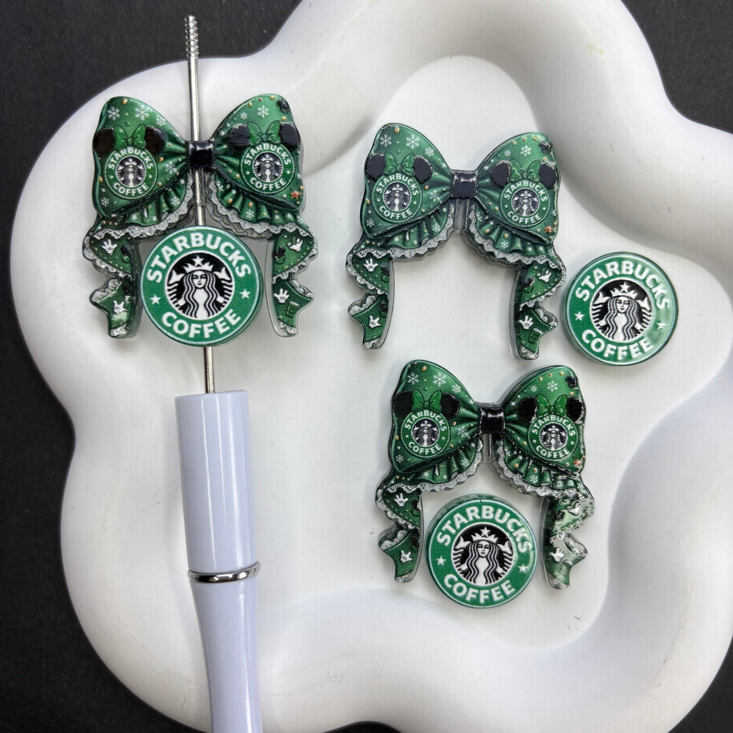 Starbucks Inspired Coffee Bow Focal Beads Pink Green Coquette Bow Beads for Beadable Pens DIY Jewelry Making