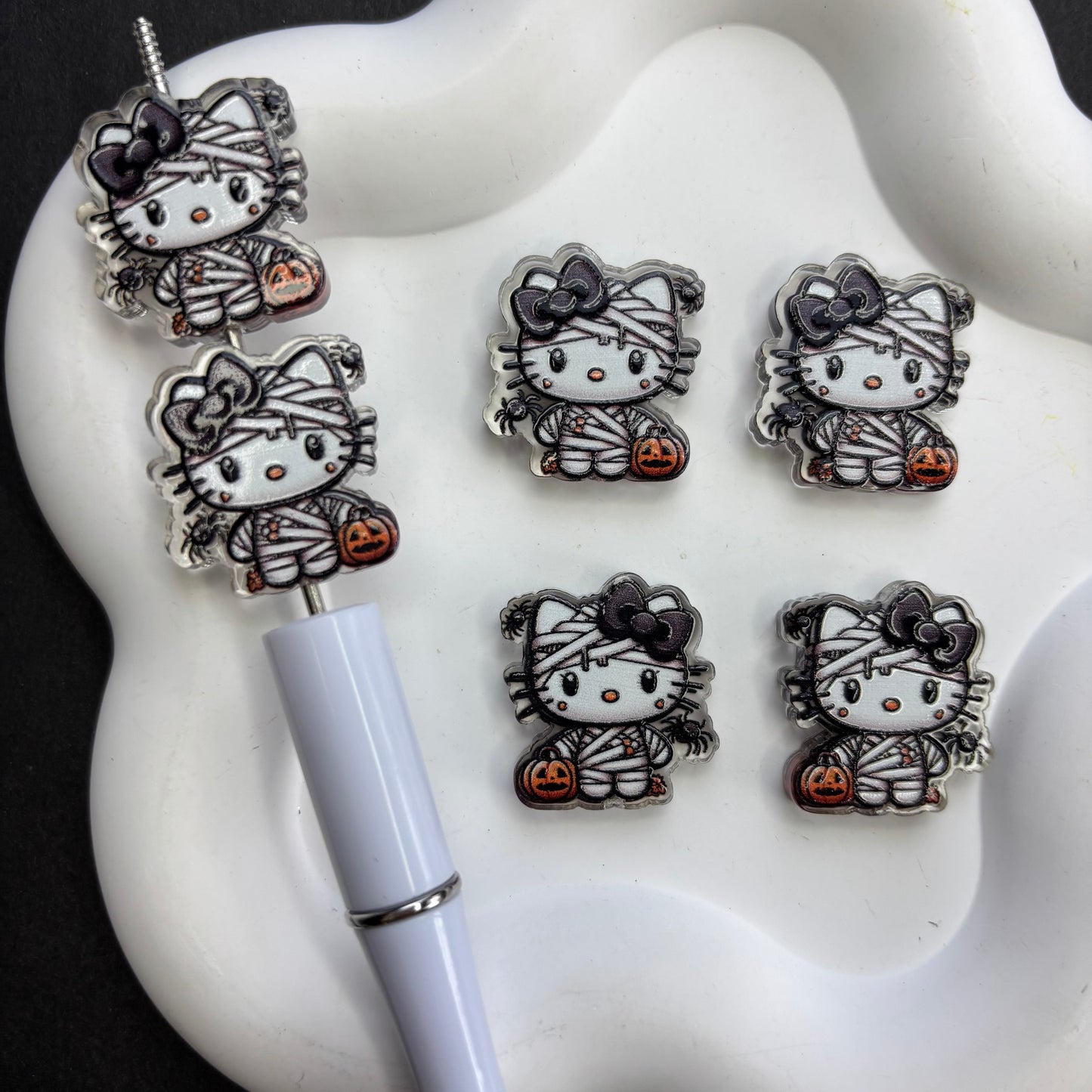 Halloween Mummy Cat Focal Beads Spooky Kitty Pumpkin Acrylic Beads for Beadable Pens DIY Crafting
