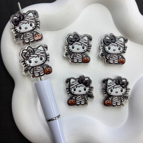 Halloween Mummy Cat Focal Beads Spooky Kitty Pumpkin Acrylic Beads for Beadable Pens DIY Crafting