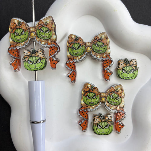 Green Monster Pumpkin Bow Focal Beads Halloween Christmas Bow Acrylic Beads for Beadable Pens DIY Jewelry Making