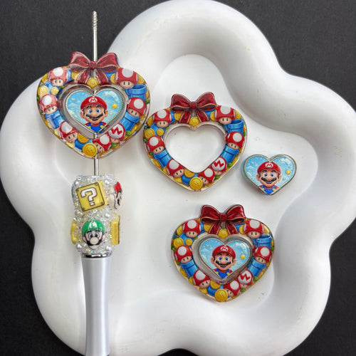 Game Plumber Heart Bow Focal Beads Mushroom Coin Frame Acrylic Beads for Beadable Pens DIY Crafting
