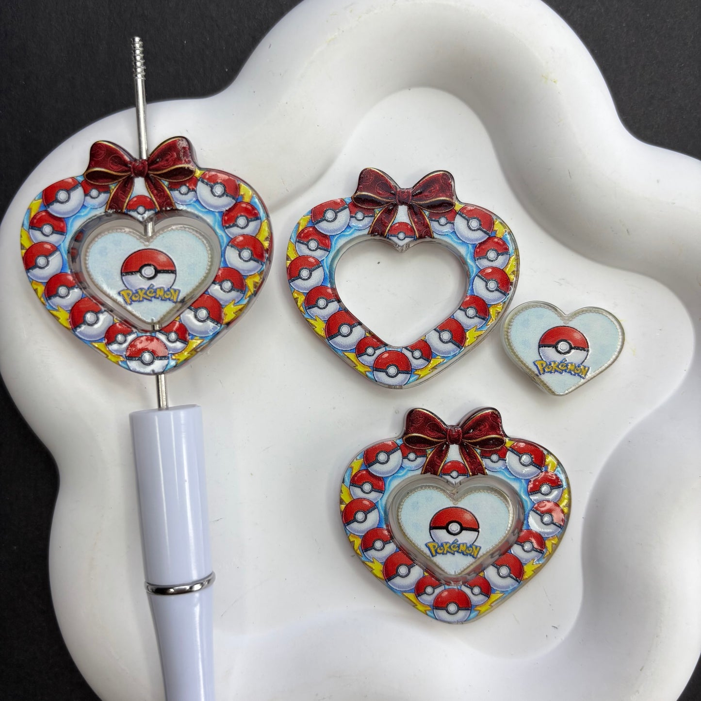 Anime Monster Ball Heart Bow Focal Beads Poke Ball Wreath Frame Acrylic Beads for Beadable Pens DIY Crafting
