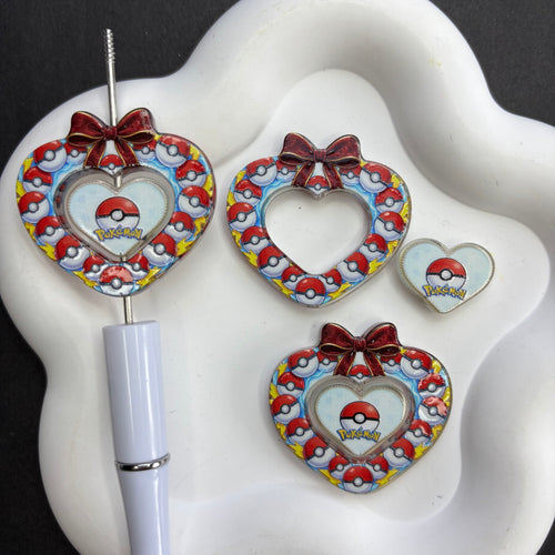 Anime Monster Ball Heart Bow Focal Beads Poke Ball Wreath Frame Acrylic Beads for Beadable Pens DIY Crafting