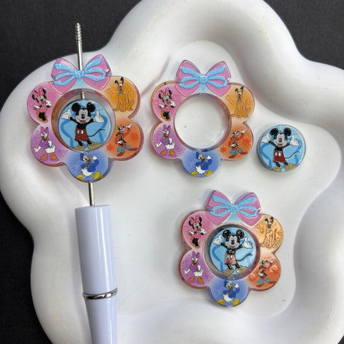 Classic Mouse Friends Flower Bow Focal Beads Cartoon Friends Frame Acrylic Beads for Beadable Pens DIY Crafting