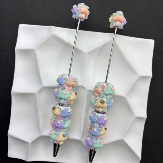 Glow in the Dark Mushroom Beaded Pens – Handcrafted Pastel Cottagecore Ballpoint Pens, Cute Aesthetic Stationeries & Gift Set