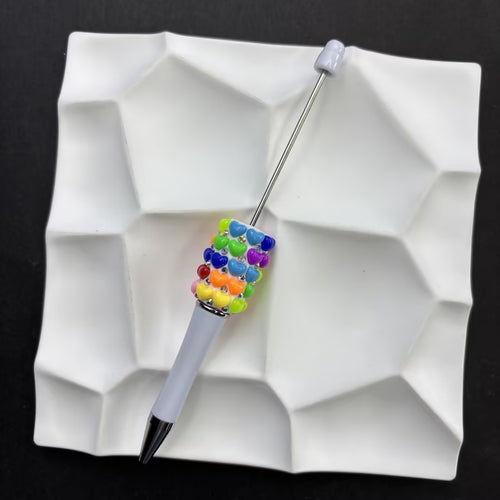 Colorful Rainbow Heart Beaded Pen – Handcrafted Rhinestone Heart Ballpoint Pen, Cute Aesthetic Vibrant Stationery Gift
