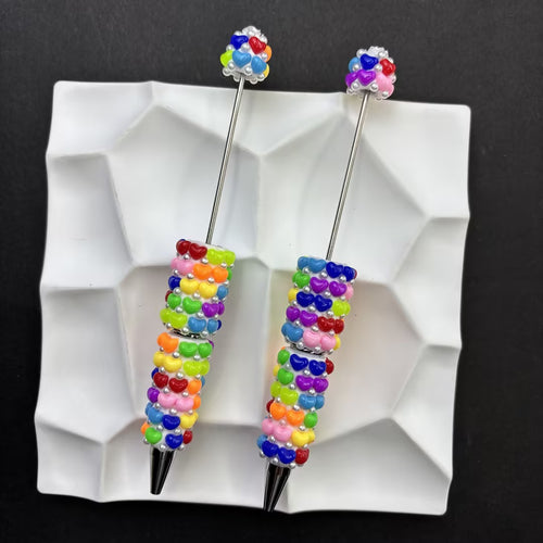 Colorful Rainbow Heart Beaded Pens Set – Handcrafted 3D Hearts & Pearl Ballpoint Pens, Cute Dopamine Stationery Gift