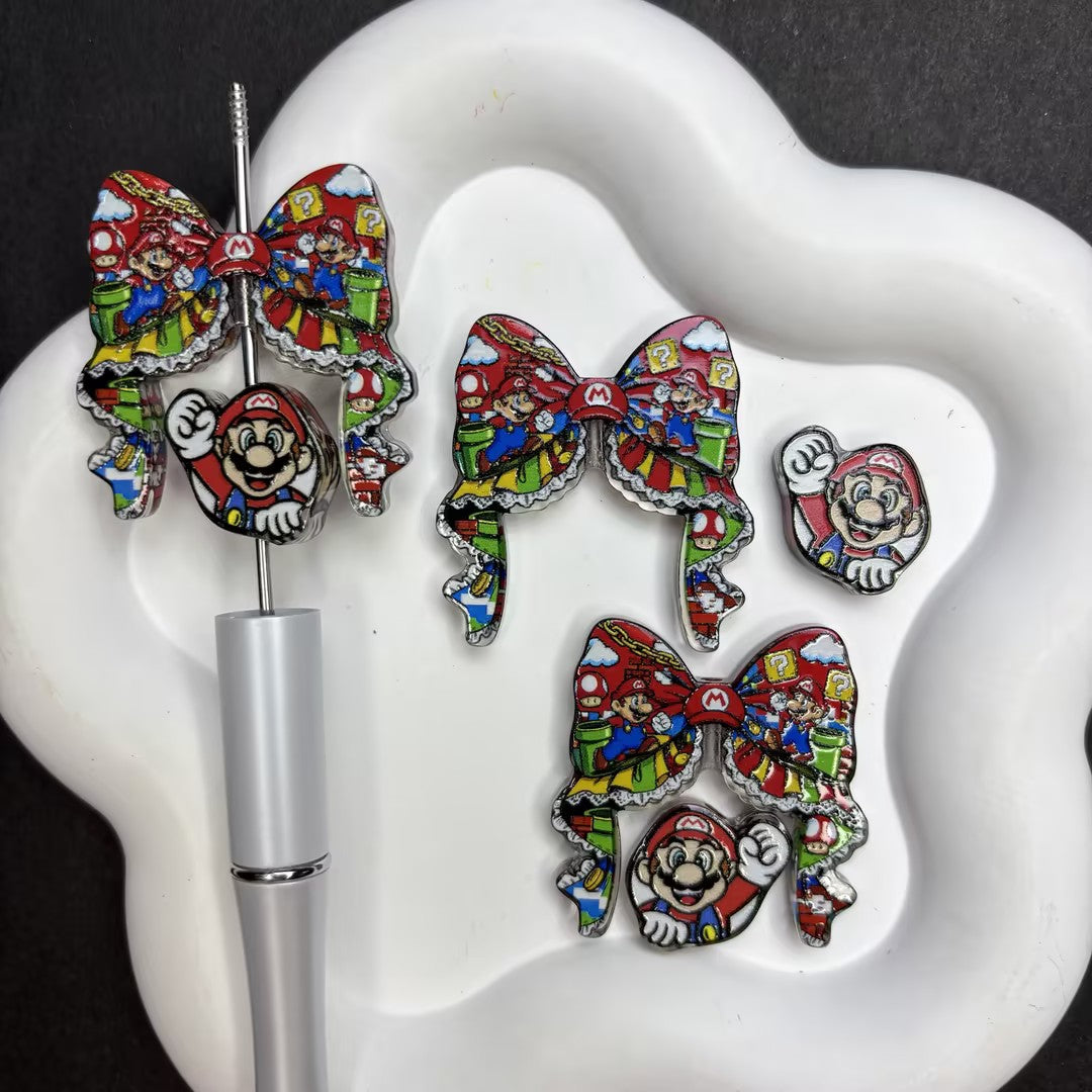 Retro Gaming Hero Bow Diamond Painting Accessories Set – Acrylic Pen Topper & Cover Minder