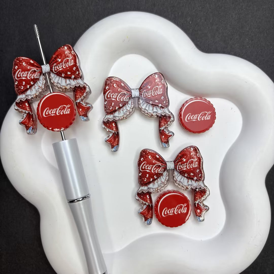 Vintage Pop Soda Bow Diamond Painting Accessories Set – Acrylic Pen Topper & Bottle Cap Cover Minder Collection