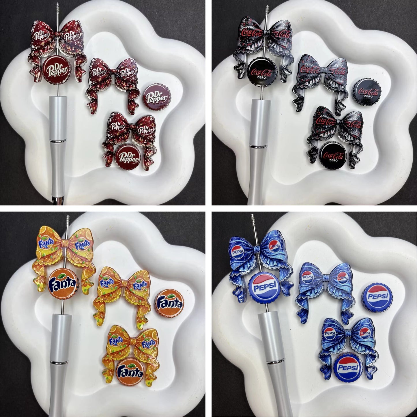 Vintage Pop Soda Bow Diamond Painting Accessories Set – Acrylic Pen Topper & Bottle Cap Cover Minder Collection