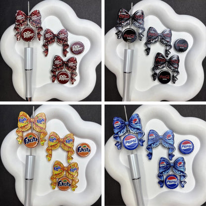 Vintage Pop Soda Bow Diamond Painting Accessories Set – Acrylic Pen Topper & Bottle Cap Cover Minder Collection