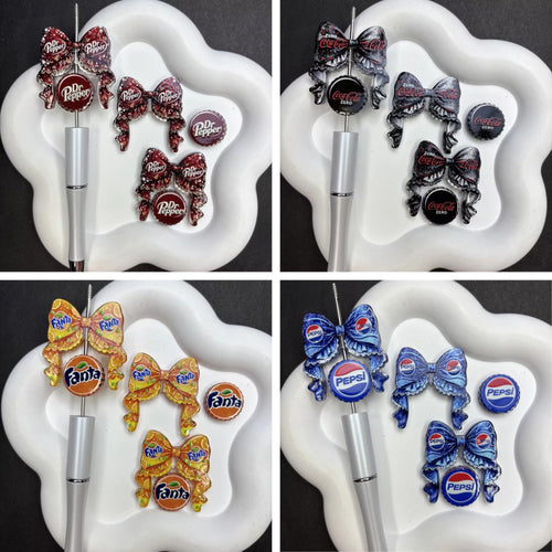 Vintage Pop Soda Bow Diamond Painting Accessories Set – Acrylic Pen Topper & Bottle Cap Cover Minder Collection