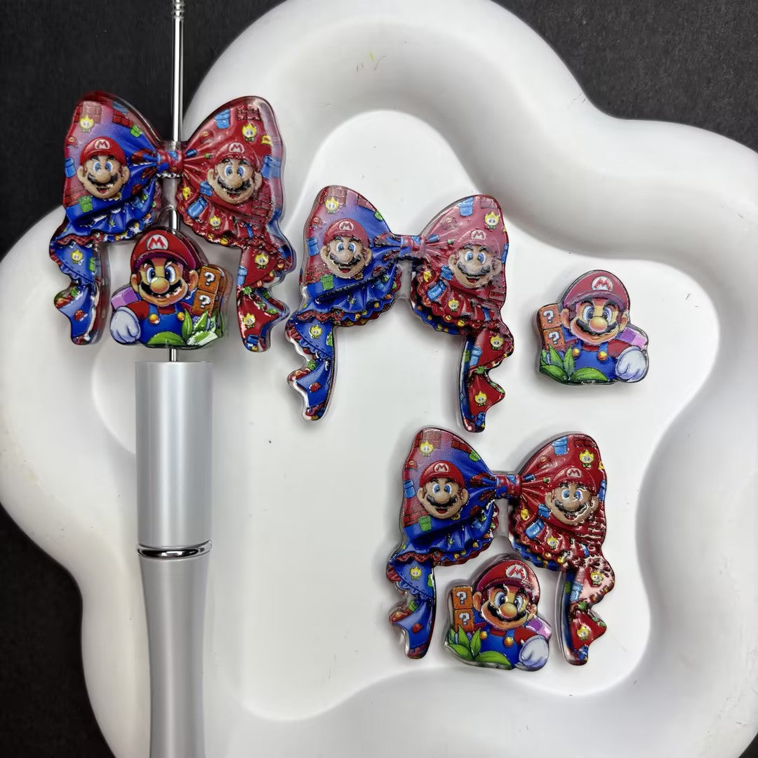 Retro Gaming Hero Bow Diamond Painting Accessories Set – Acrylic Pen Topper & Cover Minder