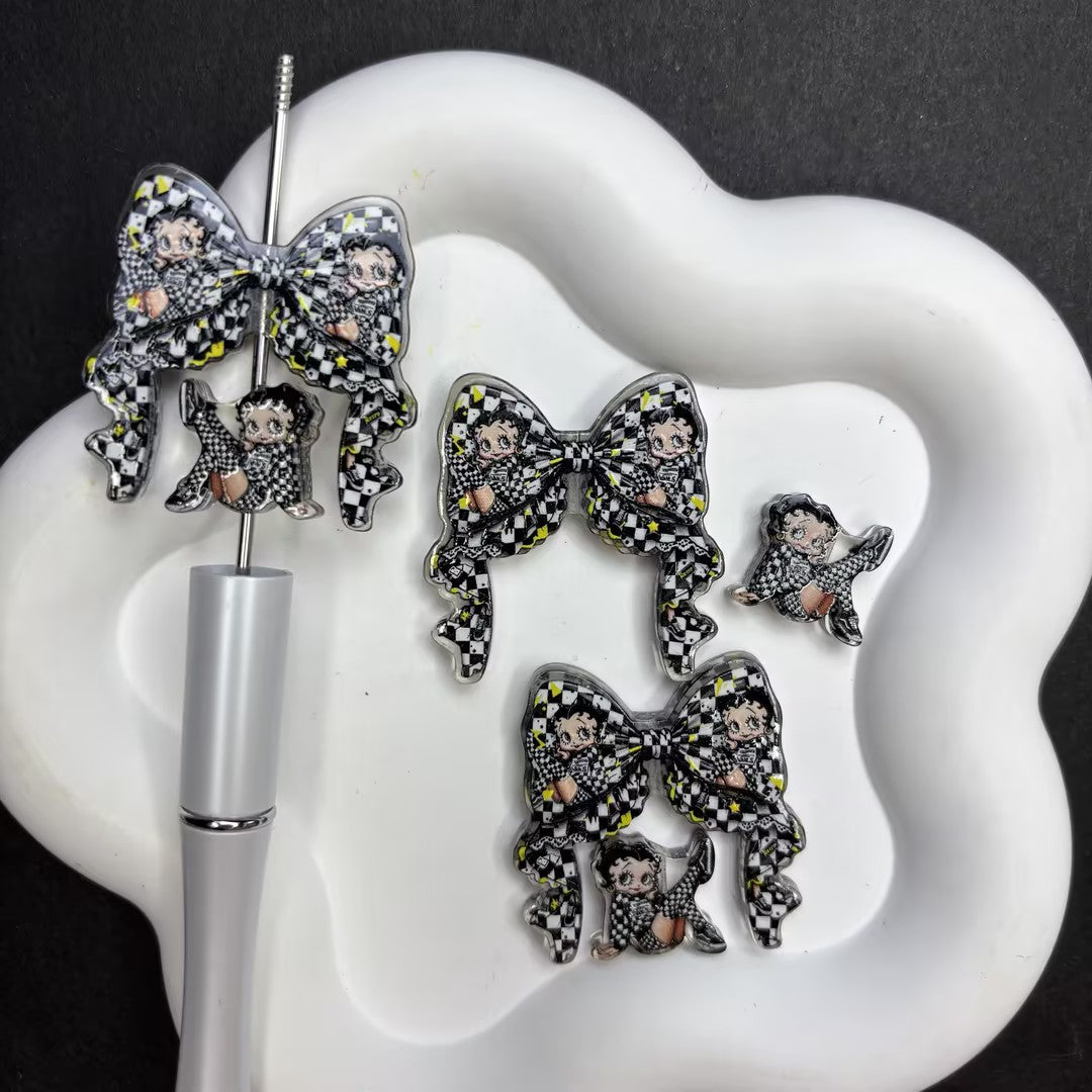 Vintage Pin-Up Girl Diamond Painting Pen & Cover Minder Set | Cherry Bow Acrylic Craft Accessories