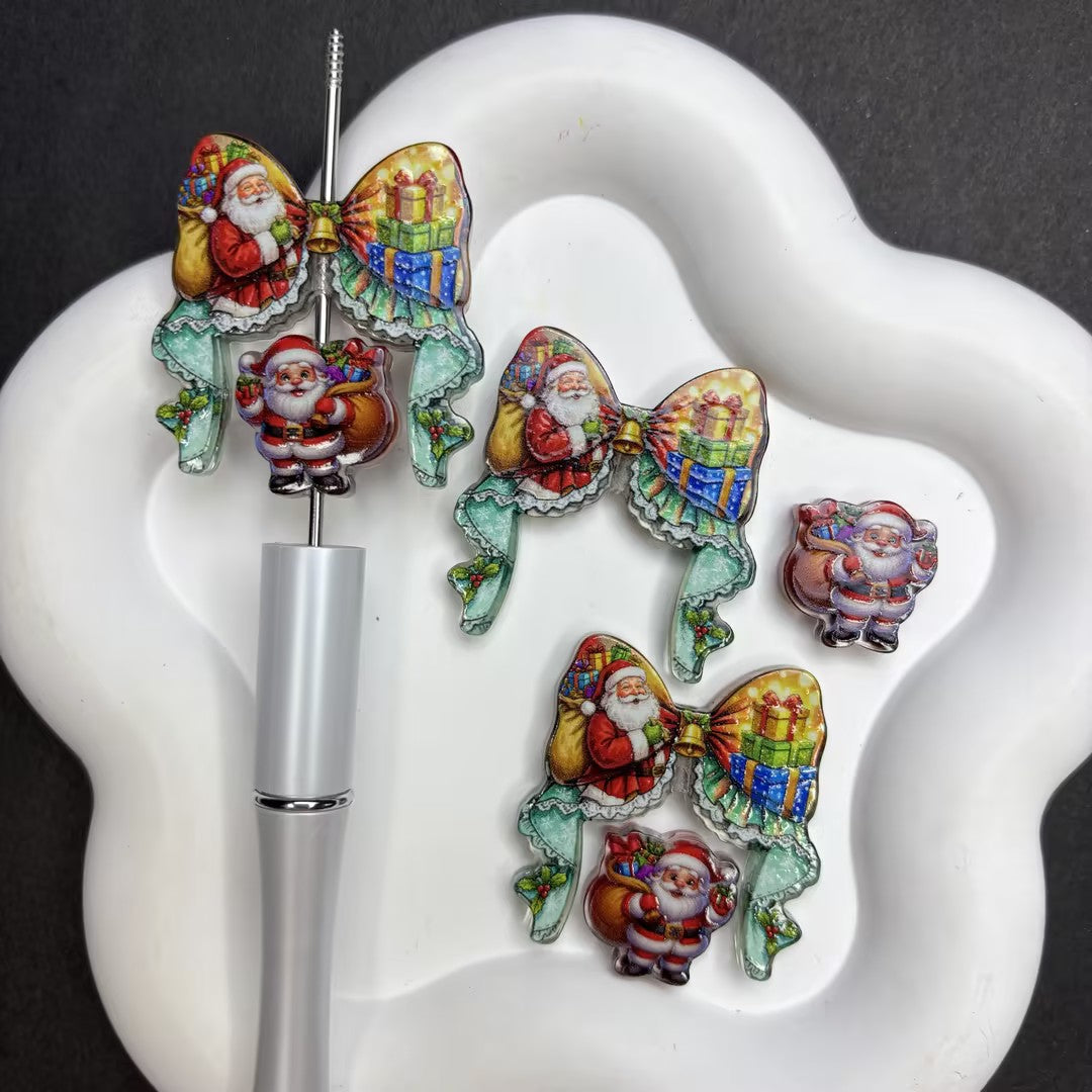 Vintage Santa Claus Christmas Bow Diamond Painting Accessories Set | Acrylic Pen Topper & Holiday Cover Minder Kit