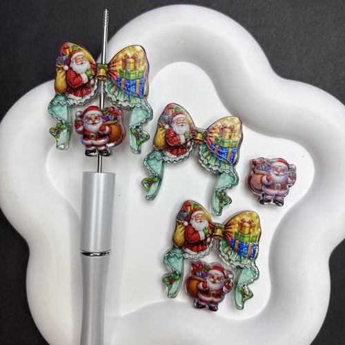 Vintage Santa Claus Christmas Bow Diamond Painting Accessories Set | Acrylic Pen Topper & Holiday Cover Minder Kit
